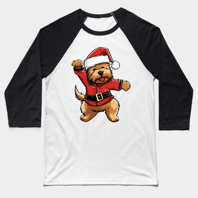 Cartoon Christmas Yorkshire Terrier Dog Dancing Baseball T-Shirt by Chromatic Fusion Studio